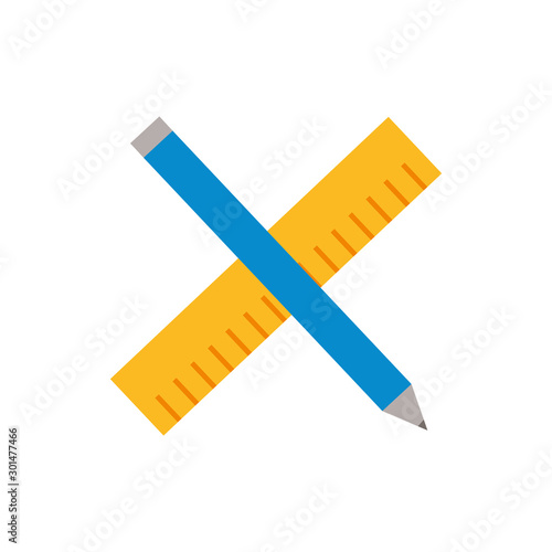 Isolated construction ruler and pencil flat design