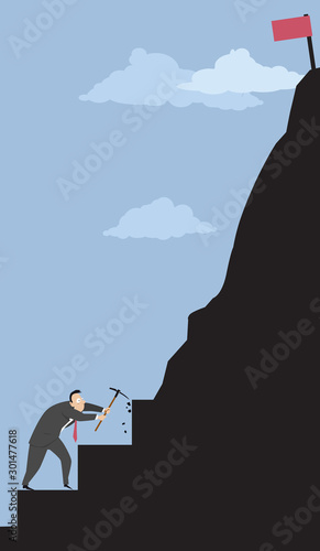 Businessman making steps in a mountain representing a big complex goal, EPS 8 vector 