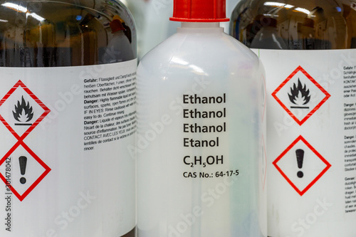 pharmacy bottle - alcohol or ethanol bottles in a laboratory environment