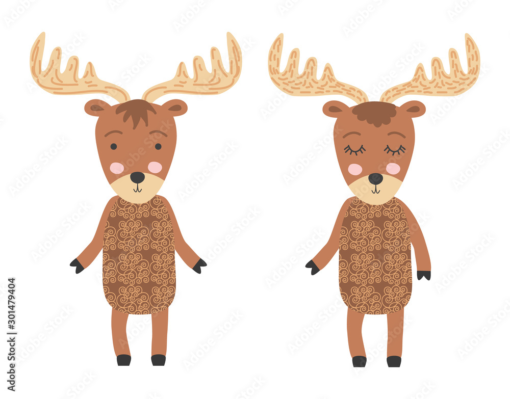 A pair of Scandinavian moose, children's print, poster, design A pair of Scandinavian moose, children's print, poster, design
