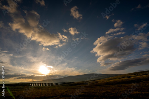 sun sets over Ribblehead Viaduct, Yorkshire Dales National Park