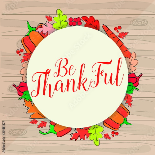 be thankful title on wood. illustration vector. autumn season