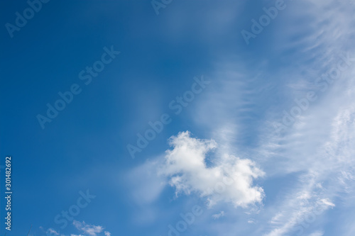 Bright blue spring sky with light white clouds.