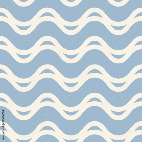 White and blue seamless pattern with wavy lines, horizontal waves, stripes