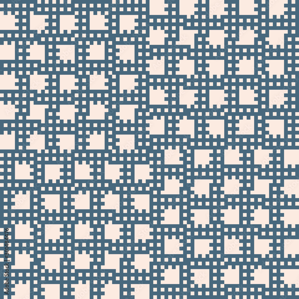 Vector blue and beige geometric seamless pattern with small squares, grid, net Vector blue and beige geometric seamless pattern with small squares, grid, net