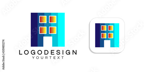 Photos home and hotel logo design. icon app smartphone color full