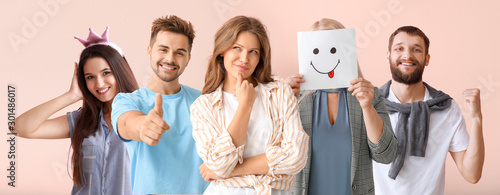 Different happy people on c...