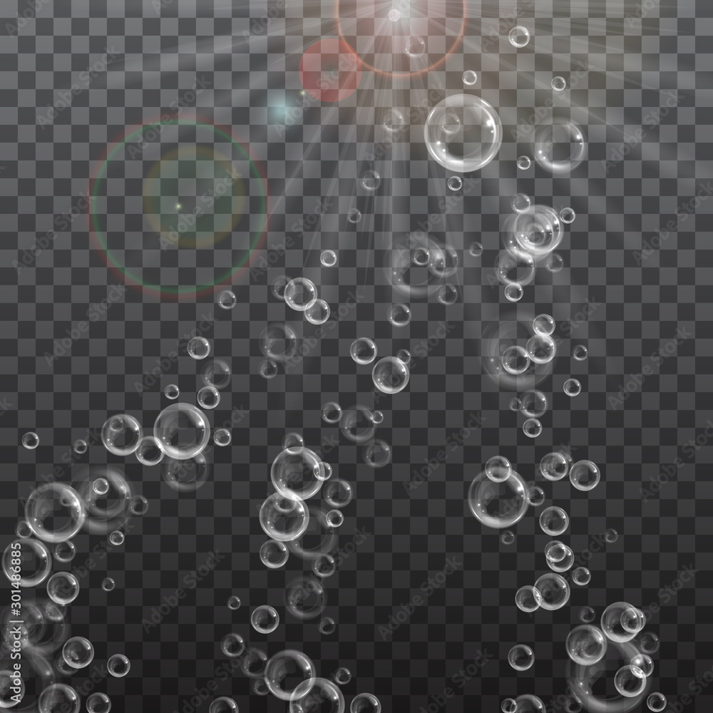 Realistic floating soap bubbles on transparent background. Design element for advertising booklet, flyer or poster Realistic floating soap bubbles on transparent background. Design element for advertising booklet, flyer or poster