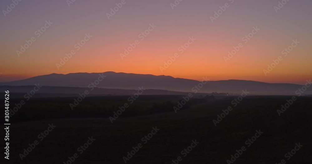 Aerial drone fly over northern Hungarian landscape at sunrise. Northern Matra mountains and hills. Aerial drone fly over northern Hungarian landscape at sunrise. Northern Matra mountains and hills.