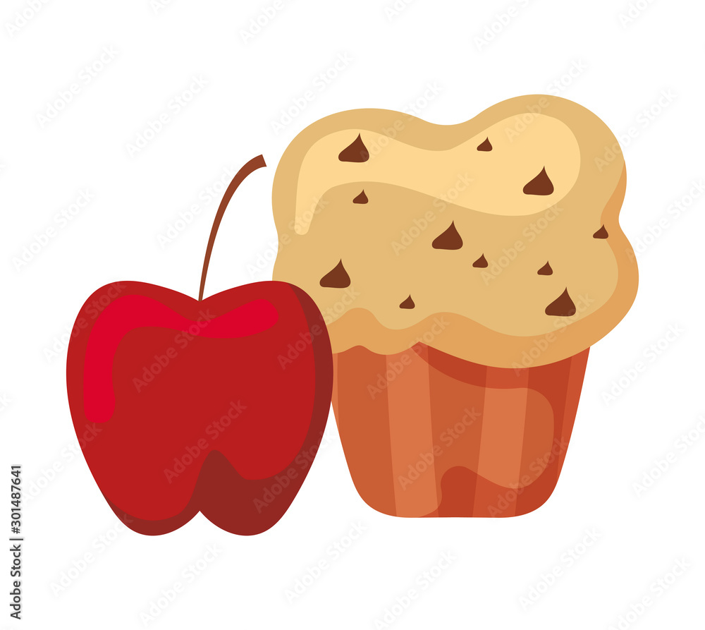 delicious and fresh cupcake with apple in white background delicious and fresh cupcake with apple in white background