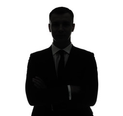 Silhouette of handsome businessman on white background