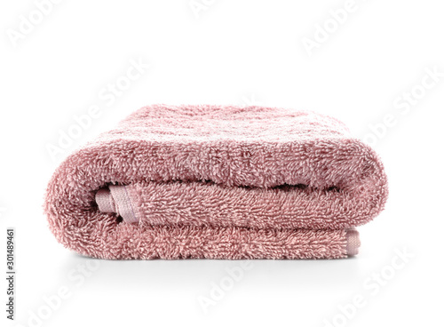 Soft clean towel on white background