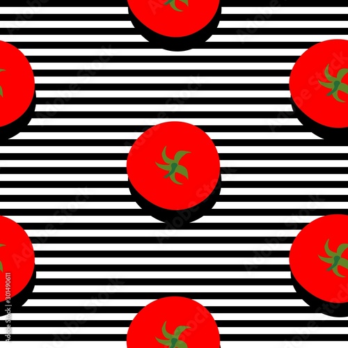 Foto Seamless background with stripes and tomatoes with dark shadow