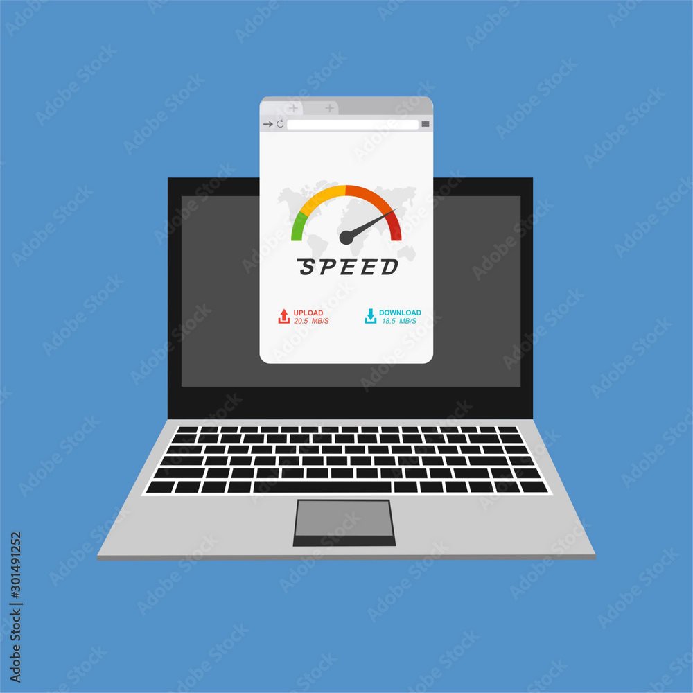Laptop Test Concept Fast or Slow Load Seo web browser. Vector illustration for web banner, business presentation, advertising material. Laptop Test Concept Fast or Slow Load Seo web browser. Vector illustration for web banner, business presentation, advertising material.