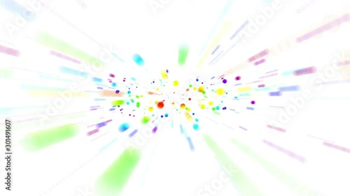 Abstract background with animation of moving colorful luminous circles on white. Fascinating time lapse festive confetti design. 4K footage from slow motion dots with motion blur. Alpha chanel incuded photo
