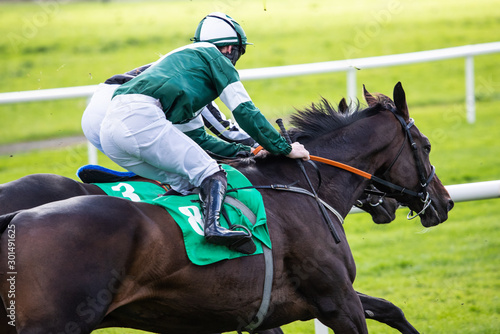 Close up on Horse racing action,