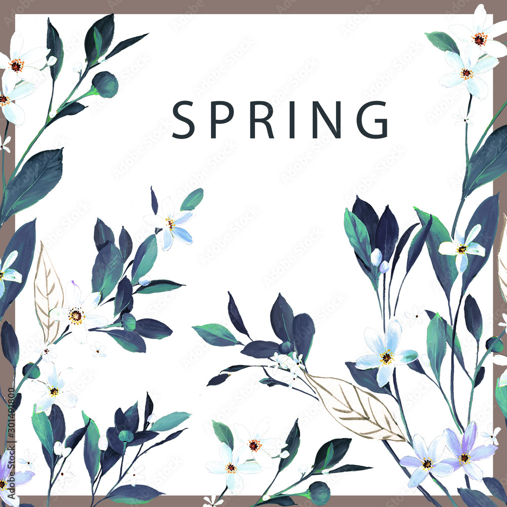 Beautiful flowers and leaves painted Beautiful flowers and leaves painted