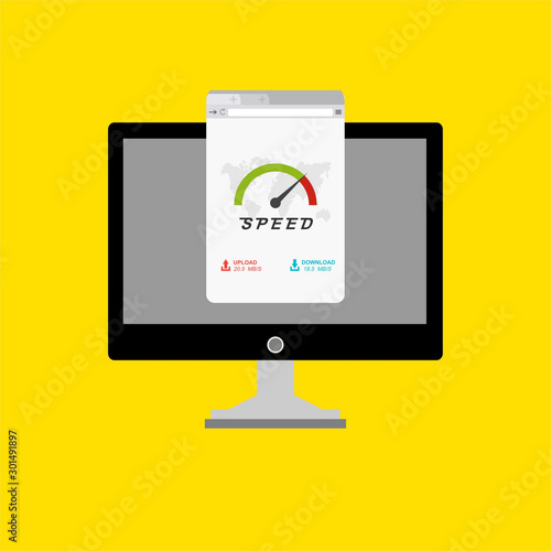 speedometer on a laptop for web banner, business presentation, advertising material. vector illustration