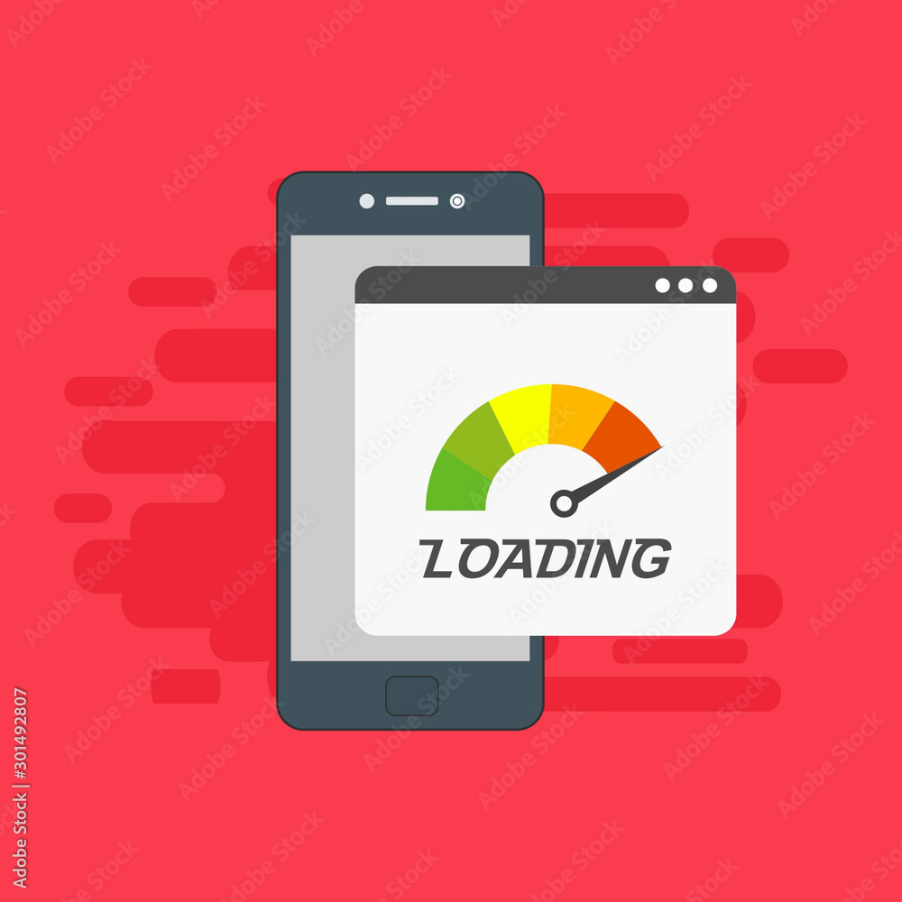 smartphone with speed test on the screen. Vector stock illustration. smartphone with speed test on the screen. Vector stock illustration.