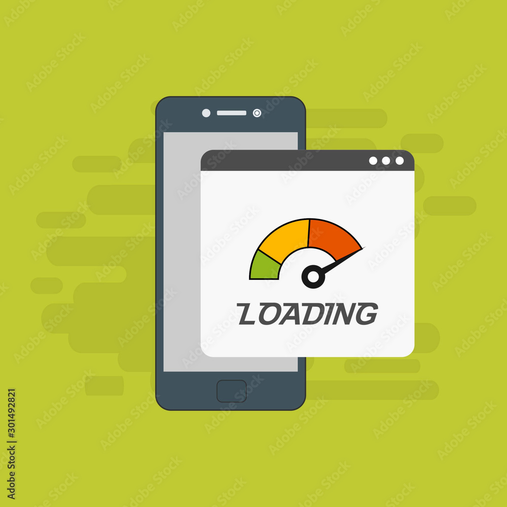 smartphone with speed test on the screen. Vector stock illustration. smartphone with speed test on the screen. Vector stock illustration.