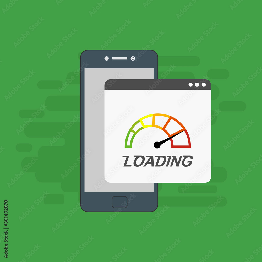 smartphone with speed test on the screen. Vector stock illustration. smartphone with speed test on the screen. Vector stock illustration.
