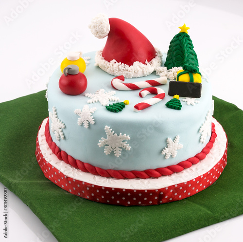 Christmas fondant cake with Santa hat 