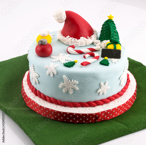 Cuadro en lienzo Christmas fondant cake with Santa hat