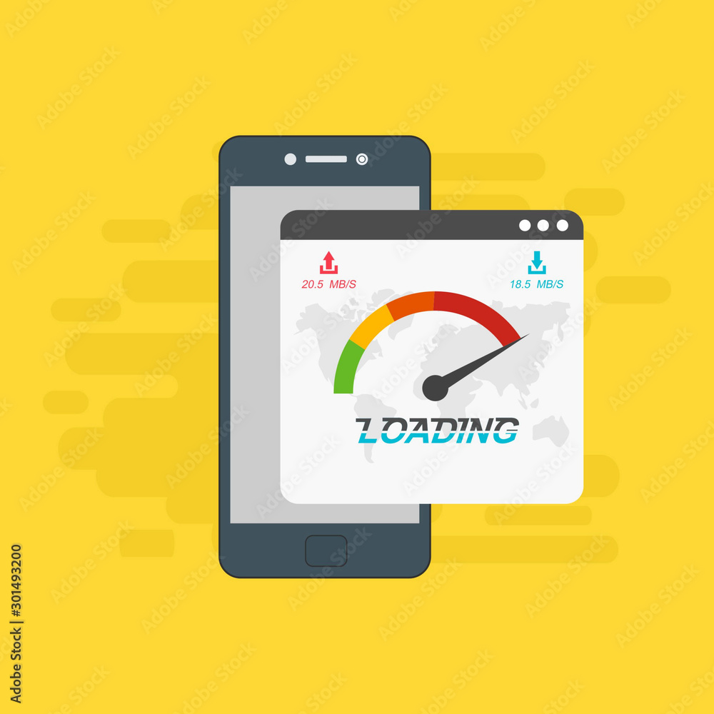smartphone and internet speed icon. Flat design and technology concept. Vector illustration for web banner, business presentation, advertising material smartphone and internet speed icon. Flat design and technology concept. Vector illustration for web banner, business presentation, advertising material