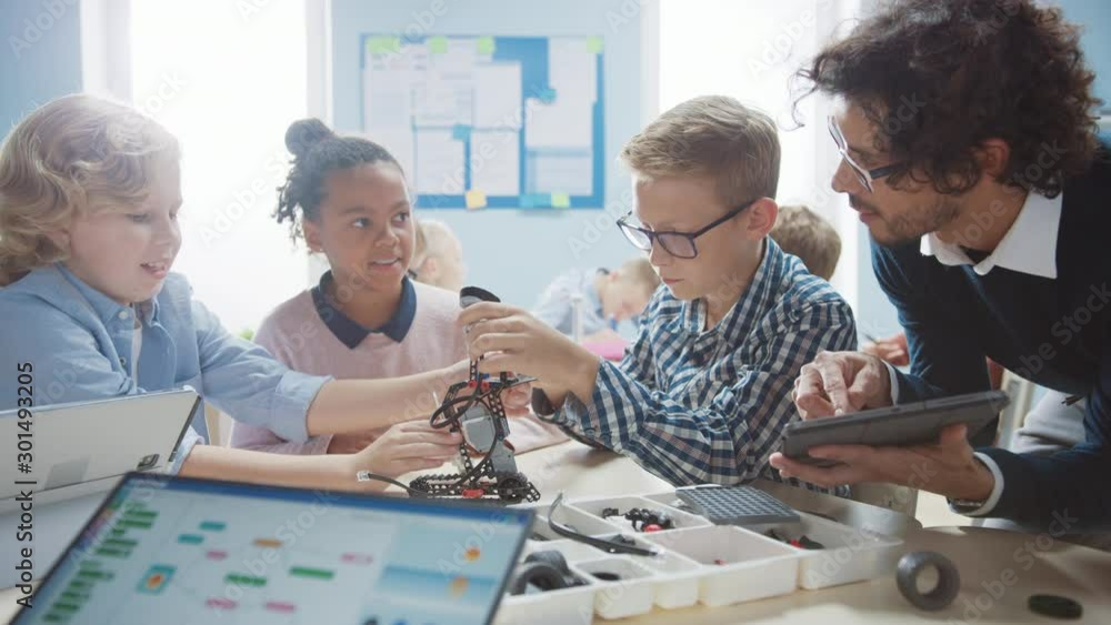 Elementary School Robotics Classroom: Diverse Group of Brilliant ...