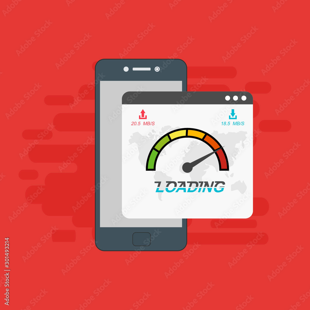 smartphone and internet speed icon. Flat design and technology concept. Vector illustration for web banner, business presentation, advertising material smartphone and internet speed icon. Flat design and technology concept. Vector illustration for web banner, business presentation, advertising material