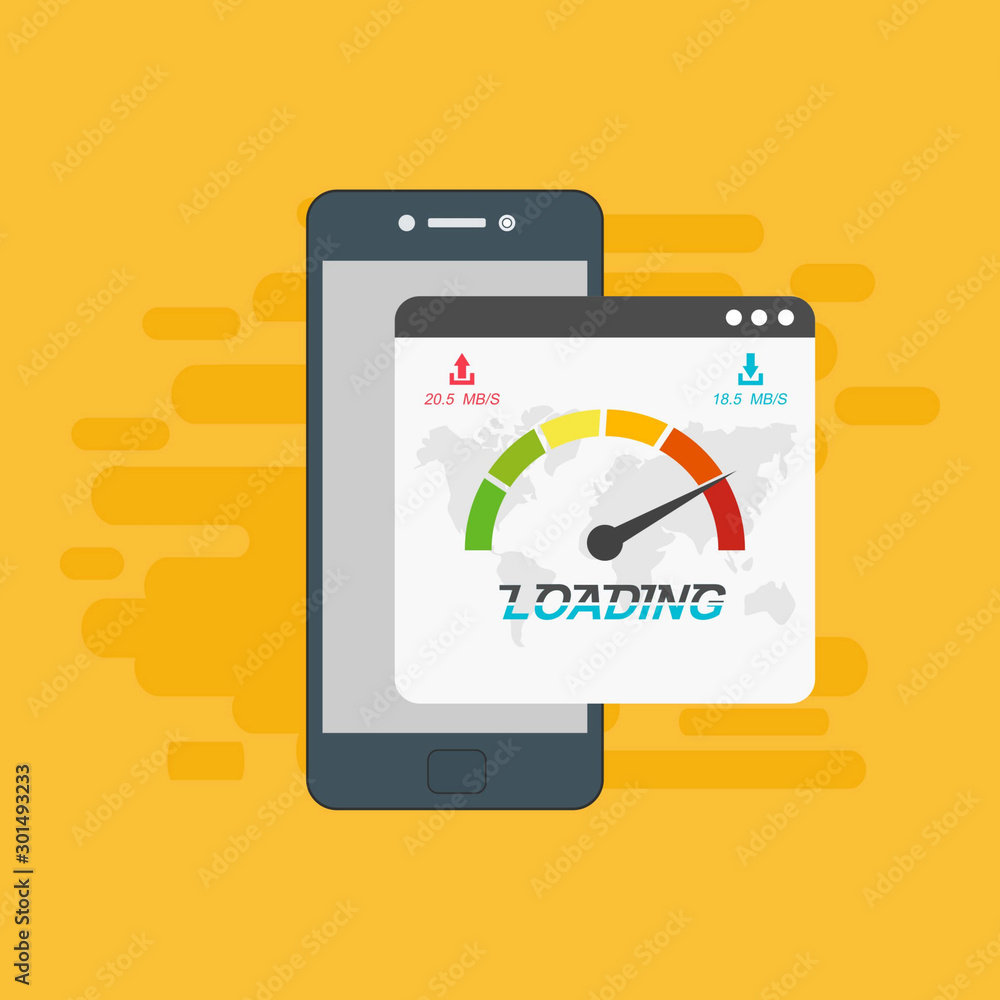 smartphone and internet speed icon. Flat design and technology concept. Vector illustration for web banner, business presentation, advertising material smartphone and internet speed icon. Flat design and technology concept. Vector illustration for web banner, business presentation, advertising material