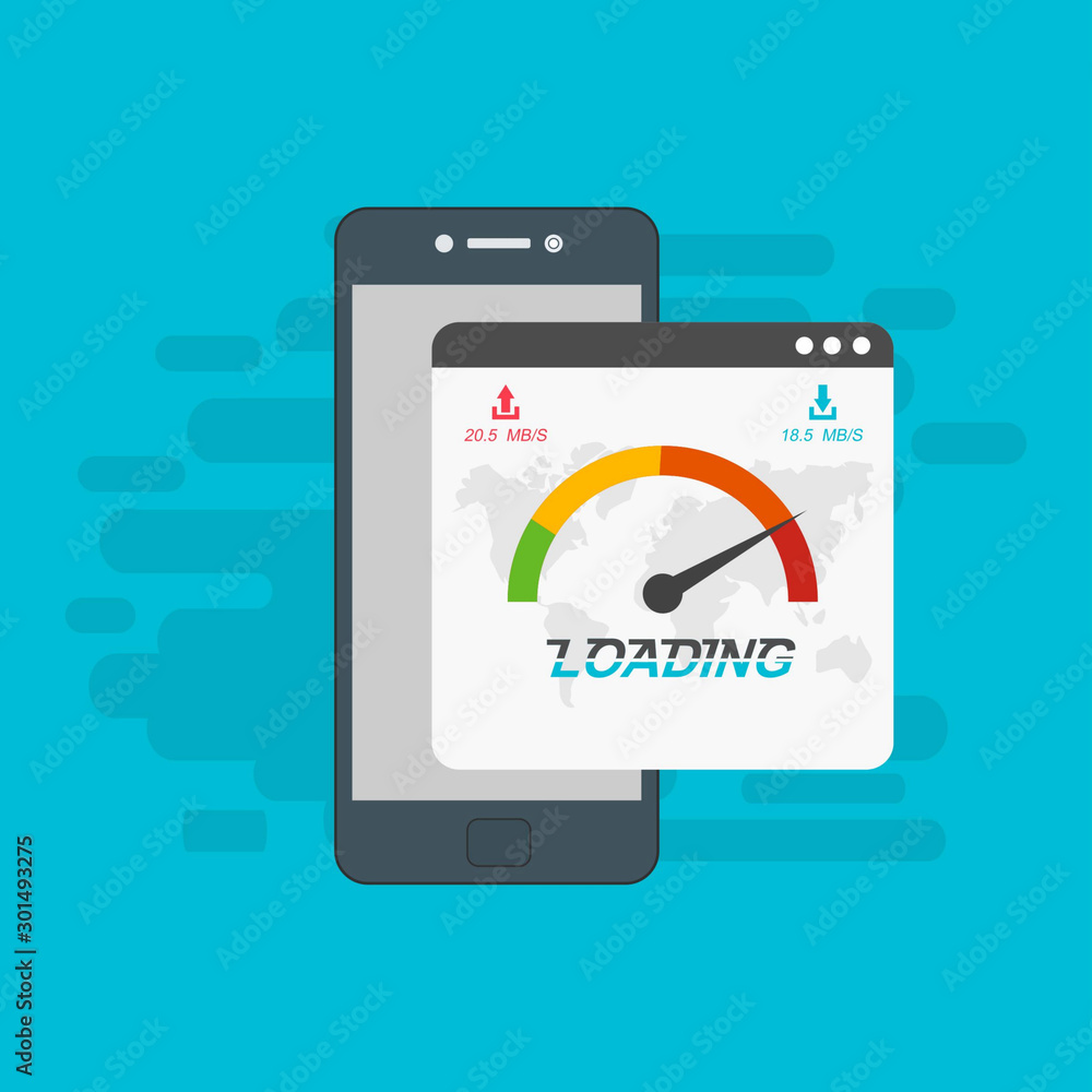 smartphone and internet speed icon. Flat design and technology concept. Vector illustration for web banner, business presentation, advertising material smartphone and internet speed icon. Flat design and technology concept. Vector illustration for web banner, business presentation, advertising material