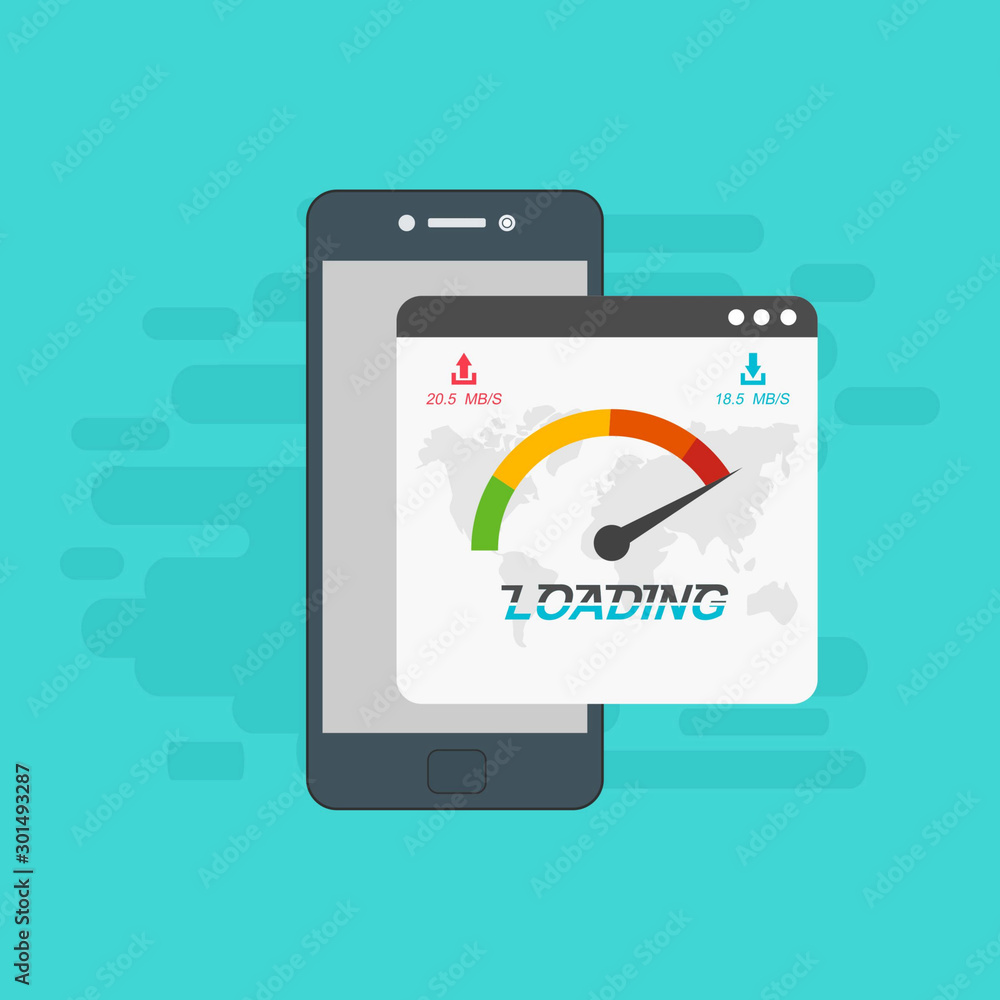 smartphone and internet speed icon. Flat design and technology concept. Vector illustration for web banner, business presentation, advertising material smartphone and internet speed icon. Flat design and technology concept. Vector illustration for web banner, business presentation, advertising material