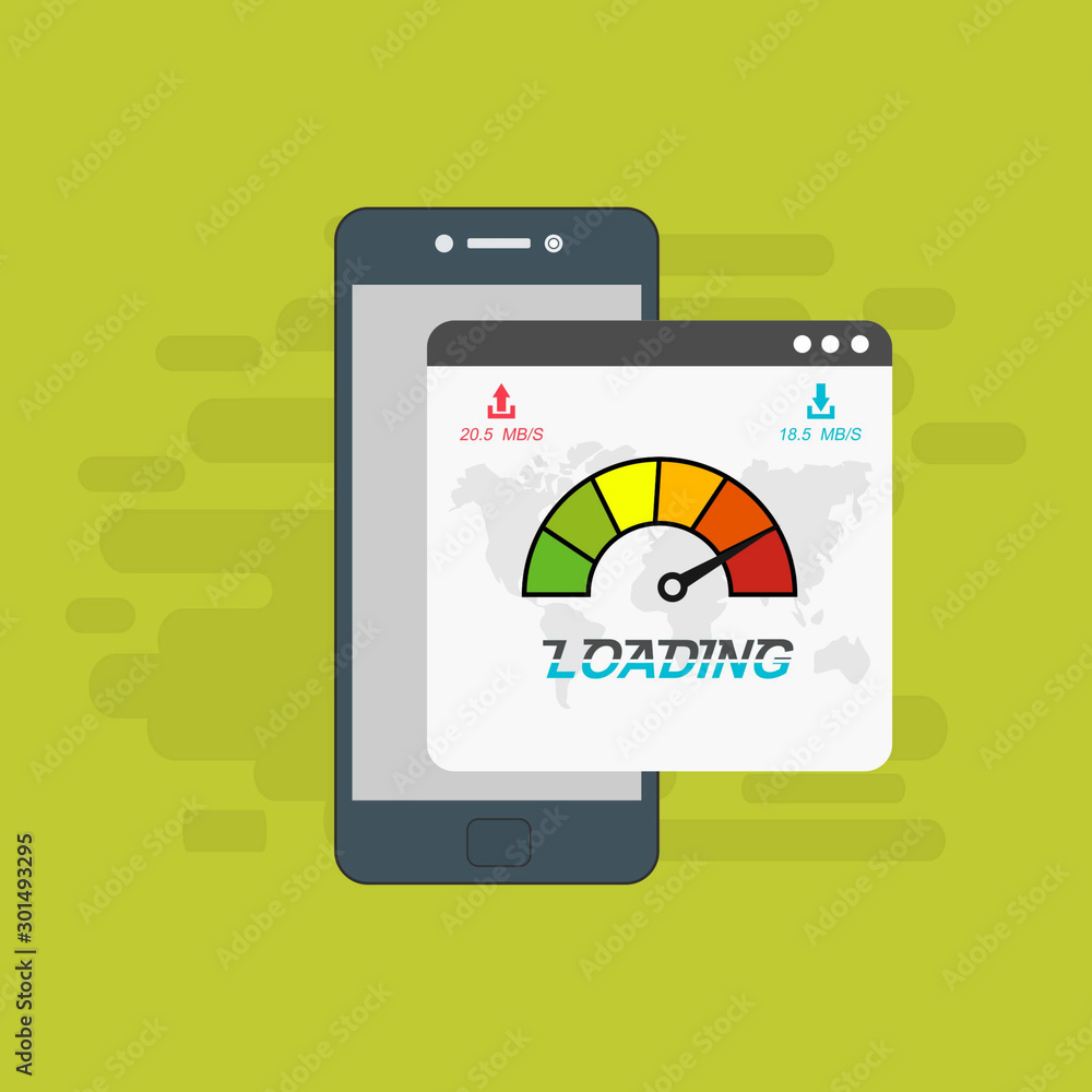 smartphone and internet speed icon. Flat design and technology concept. Vector illustration for web banner, business presentation, advertising material smartphone and internet speed icon. Flat design and technology concept. Vector illustration for web banner, business presentation, advertising material