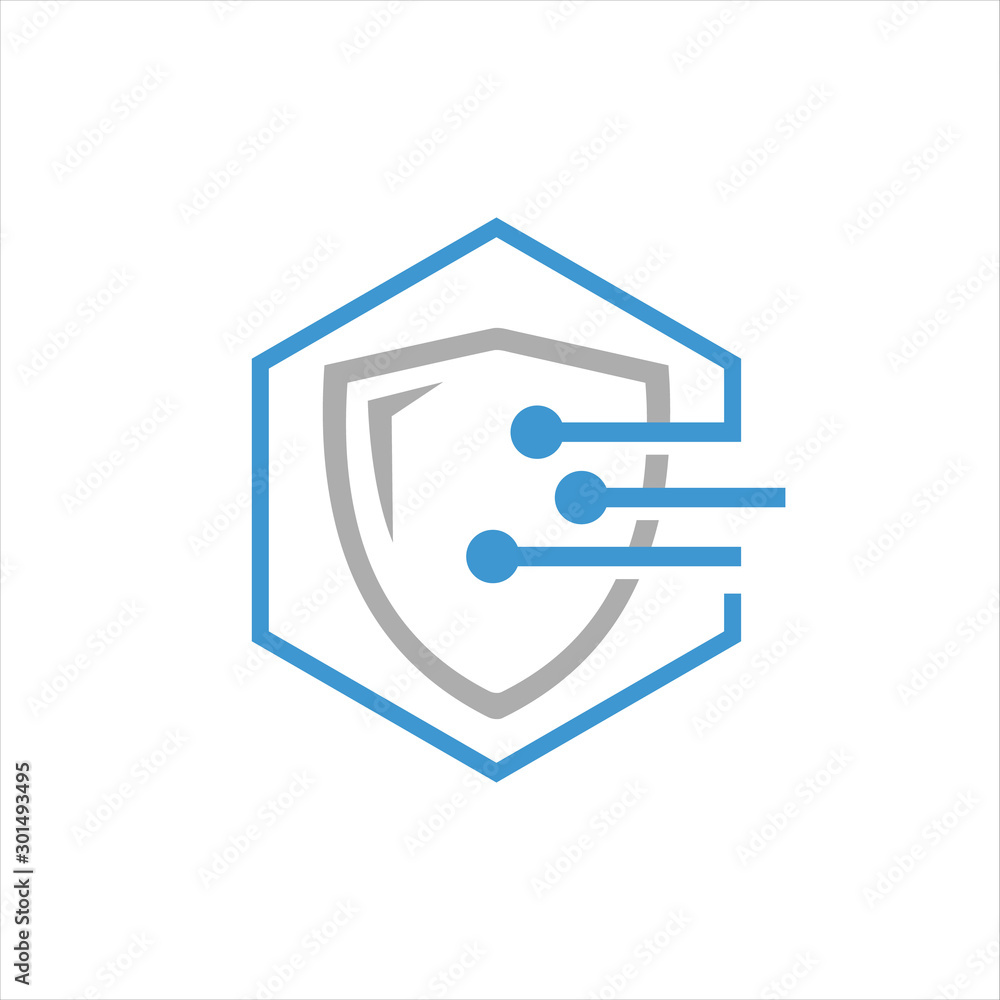 Abstract cyber security logo design vector. dot circle digital connection shield template. Abstract cyber security logo design vector. dot circle digital connection shield template.