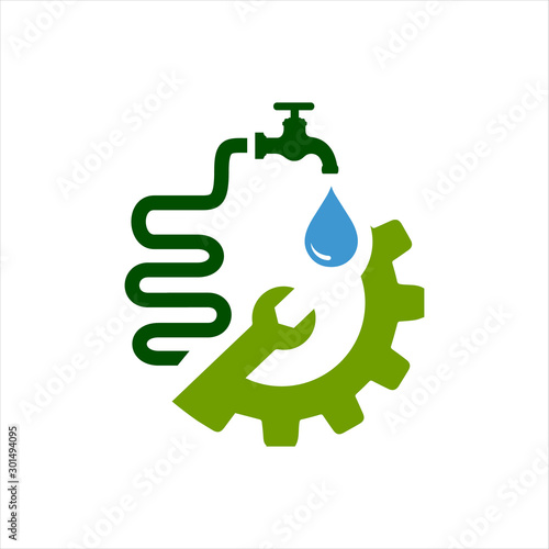 sanitary logo vector symbol icon of pipe and drop water in white background