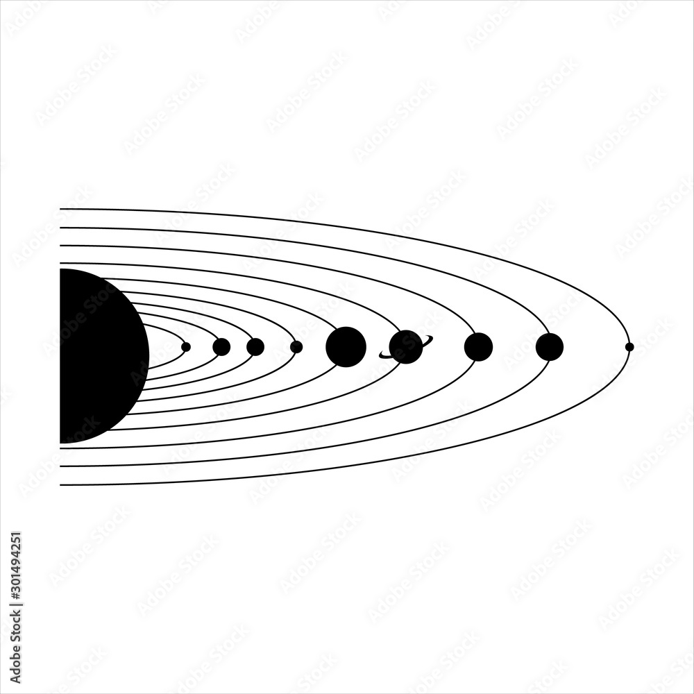 black and white solar system vector illustration graphic design Stock