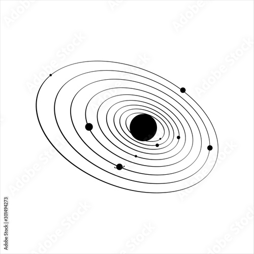black and white solar system vector illustration graphic design