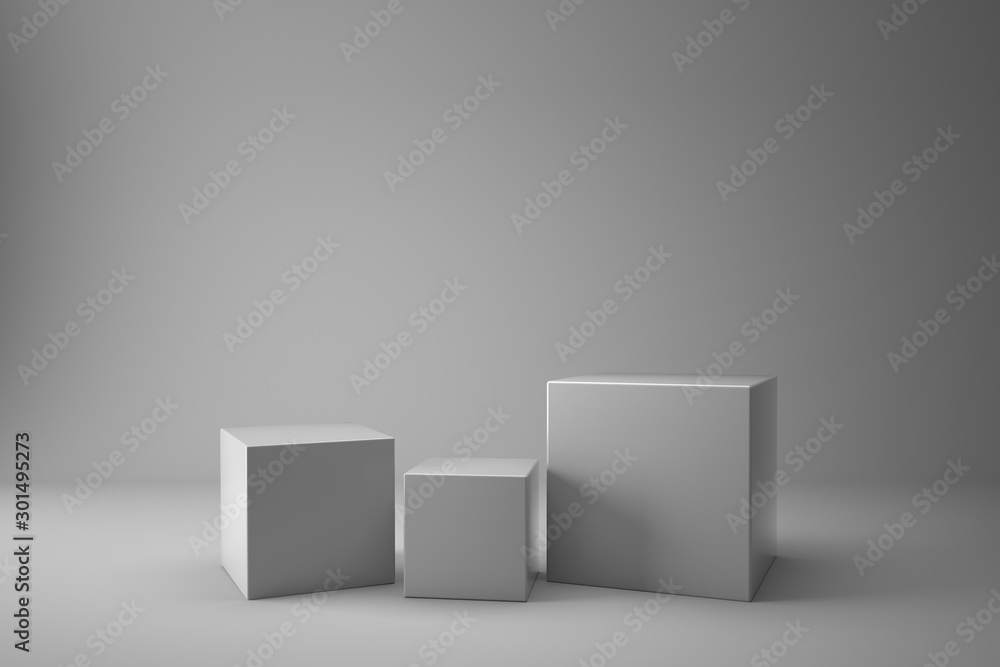 White Podium Box Cubes 3D Blank Display On Empty White Backdrop With Boxes White Podium Box Cubes 3D Blank Display On Empty White Backdrop With Boxes