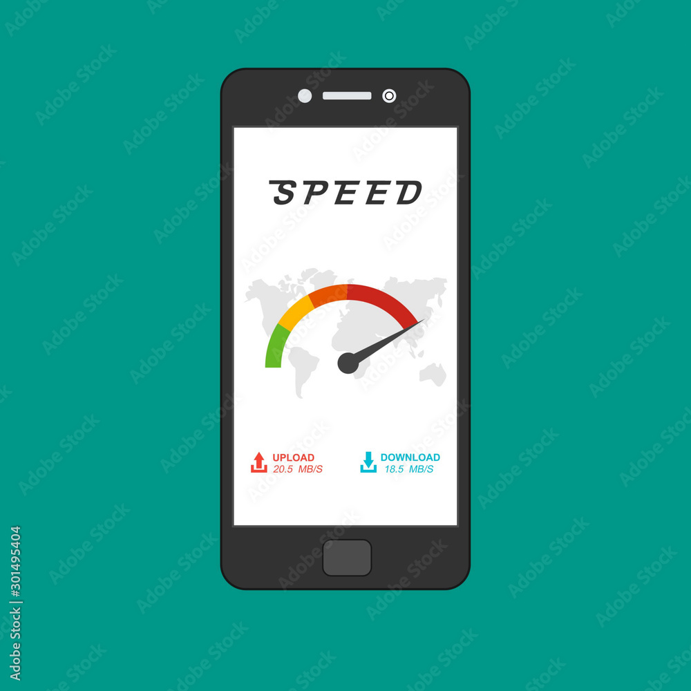smartphone with speed test on the screen. Vector illustration. smartphone with speed test on the screen. Vector illustration.