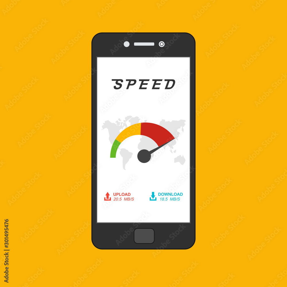 smartphone with speed test on the screen. Vector illustration. smartphone with speed test on the screen. Vector illustration.