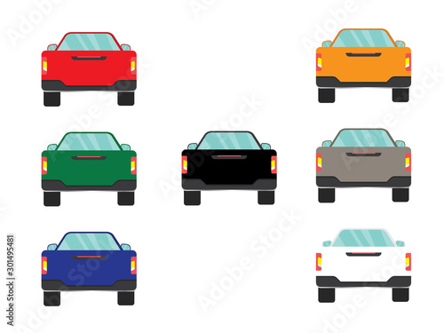 Set of  pick up truck car back view on white backgruond illustration vector