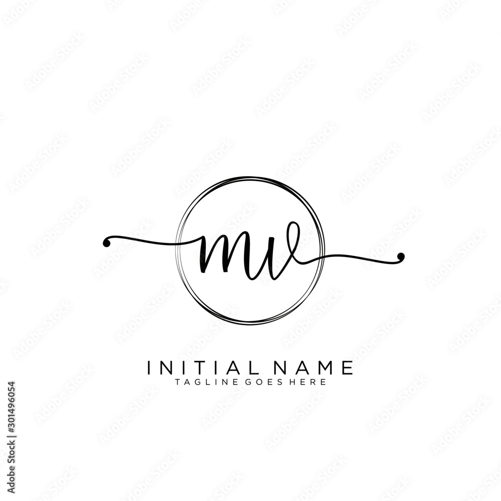 MV Initial handwriting logo with circle template vector. MV Initial handwriting logo with circle template vector.