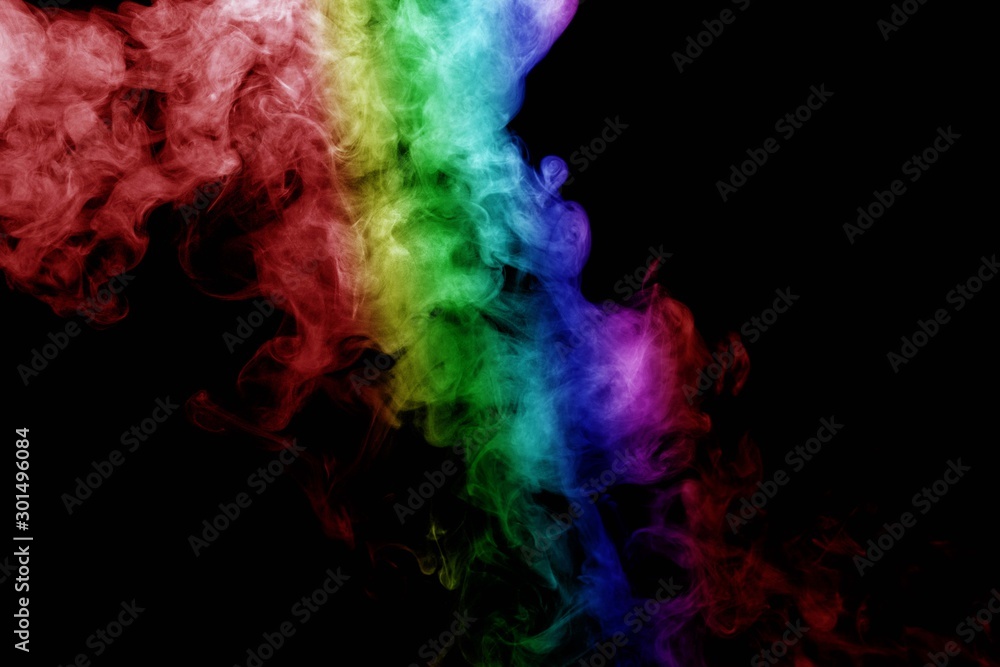 Abstract smoke isolated on black background,Rainbow powder