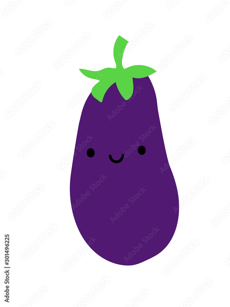aubergine mit gesicht augen mund niedlich süß gemüse kochen lecker gesund  essen schürze genuss frucht clipart design cool Stock Illustration | Adobe  Stock
