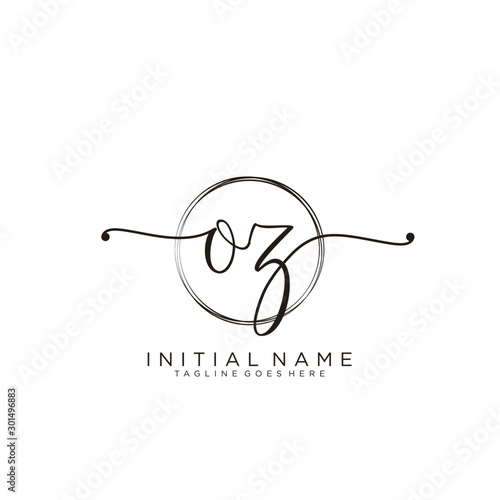 OZ Initial handwriting logo with circle template vector.