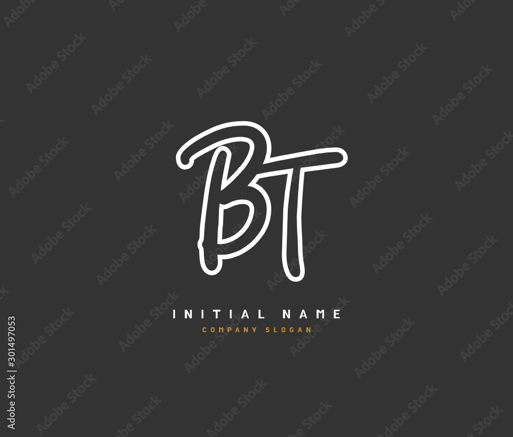 Fototapeta premium B T BT Beauty vector initial logo, handwriting logo of initial signature, wedding, fashion, jewerly, boutique, floral and botanical with creative template for any company or business.