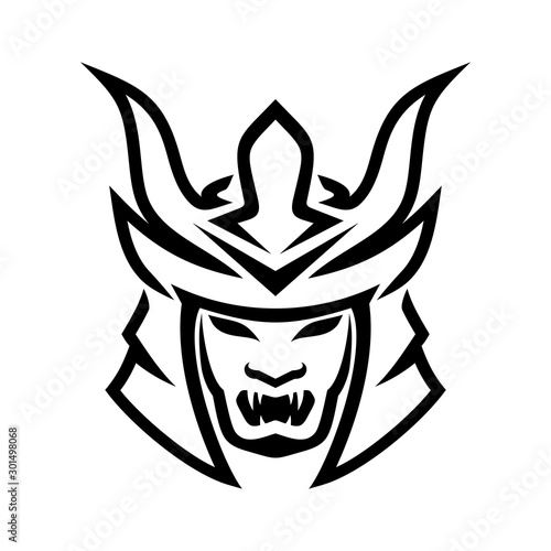 Samurai helmet mask line art vector