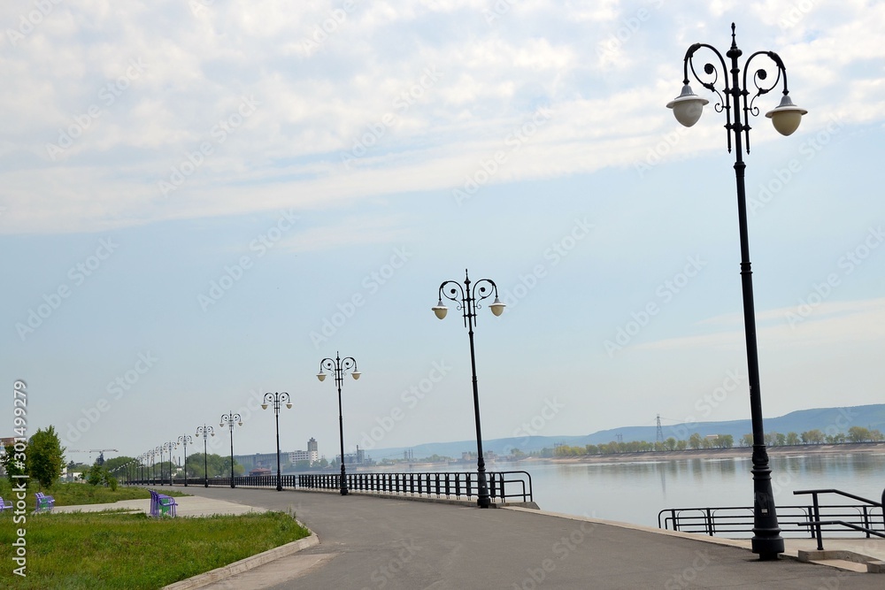 Summer day on a landscaped embankment of the Volga