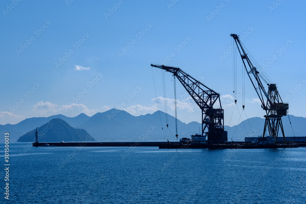 Seaview and cranes in Hiroshima port